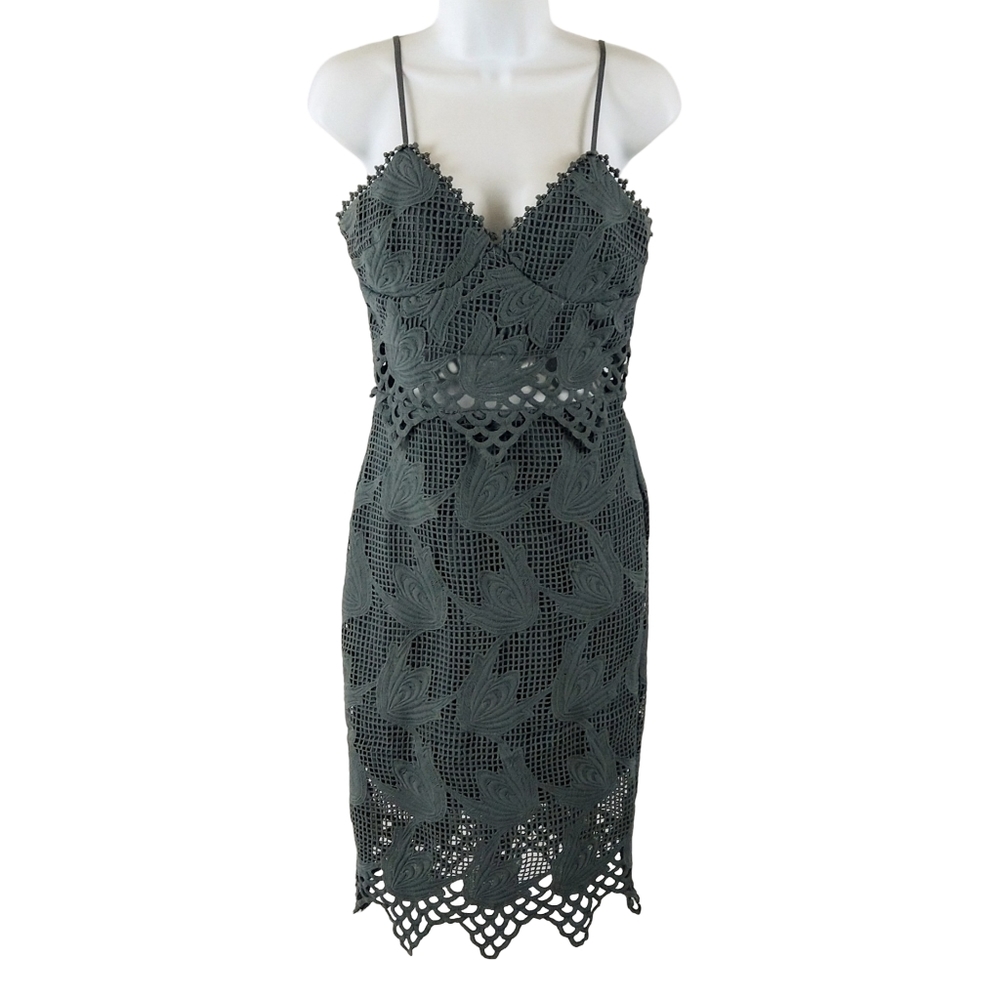 INA gray crotchet lace overlay fitted dress